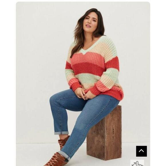 Torrid Multi Stripe Pullover Knit Sweater Size 1 / 1x - Picture 2 of 8